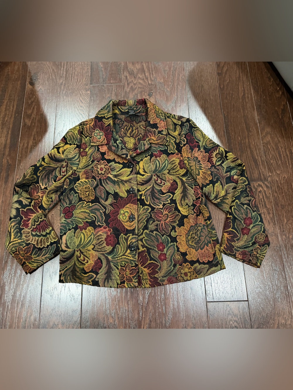 VTG Portrait Floral Tapestry Art To Wear Boho Jacket Button Front Women Medium